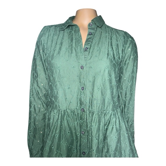 JCrew women’s Green Eyelet mini Button-Up Dress size 6 - Picture 7 of 14